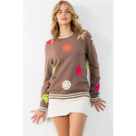 Wren Smiley Face And Star Print Sweater