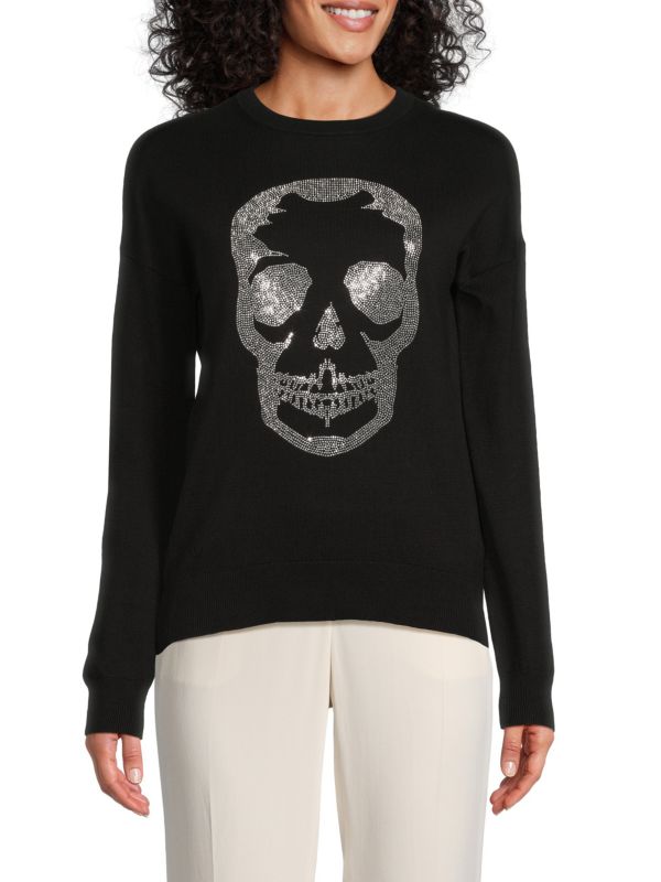 Cici Rhinestone Skull Sweater - Ladies
