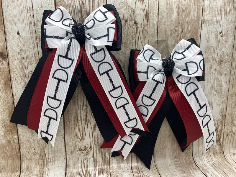 Benny Bows Show Bows - White with Black Bits on Maroon and Black