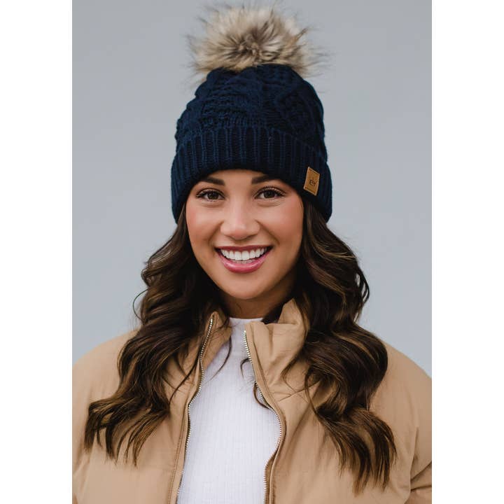 Navy Cable Knit Hat