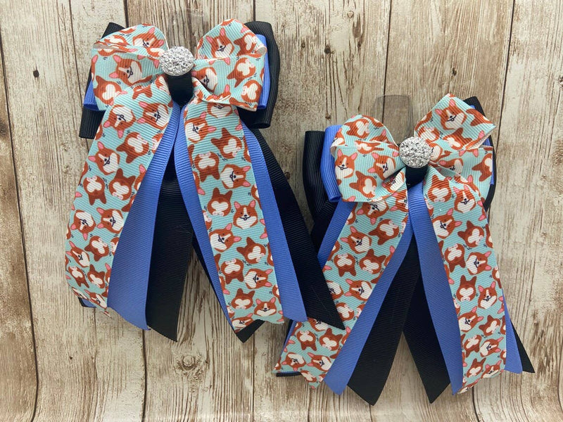 Benny Bows Show Bows - Corgi Dogs on Periwinkle and Black