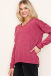 V-Neck Contrast Pullover Sweater - Ladies