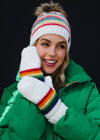 White & Rainbow Striped Pom Hat