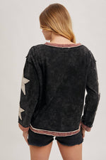 Star Sleeve Mineral Wash Pullover - Ladies