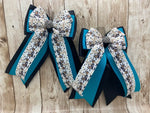 Benny Bows Show Bows - Gold and Black Unicorns on Teal