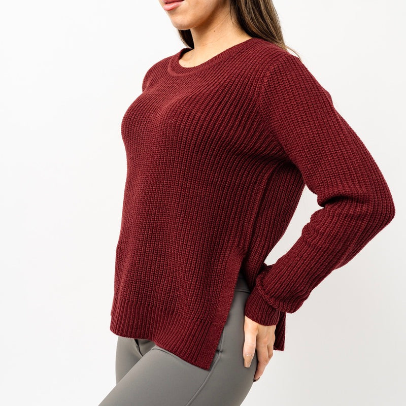 Knit Crew Neck Sweater - Rich Burgundy - Ladies