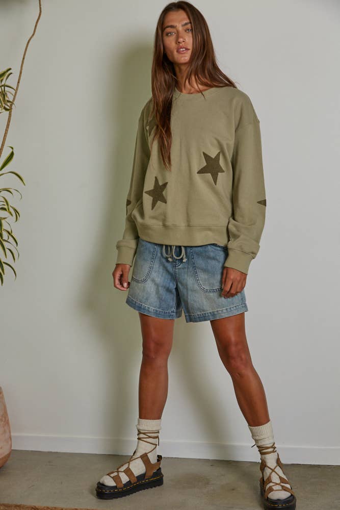 Cotton Pullover Top With Star Patch Detail