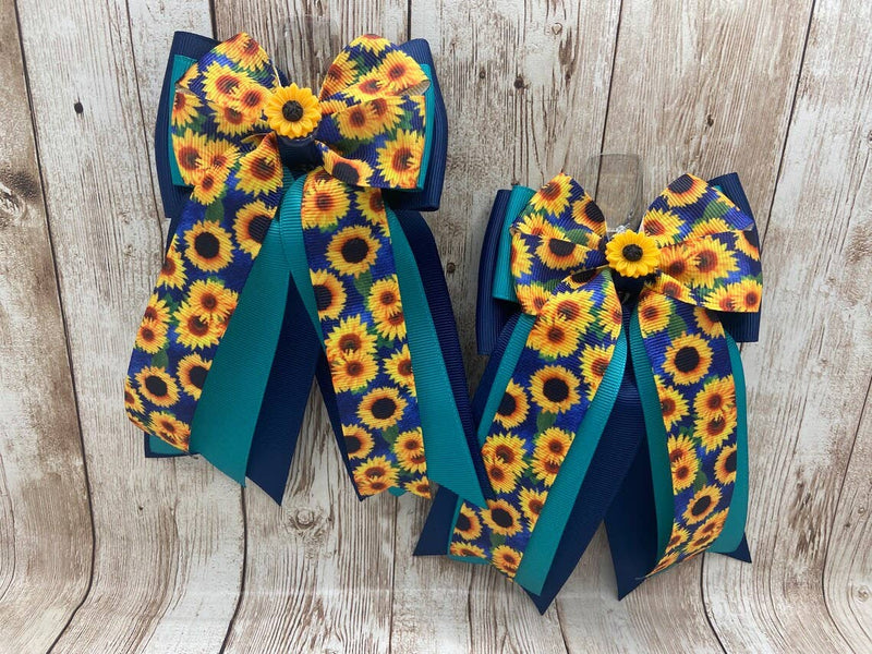 Benny Bows Show Bows - Sunflowers on Jade and Navy