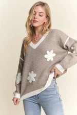 Floral V-Neck Sweater - Ladies