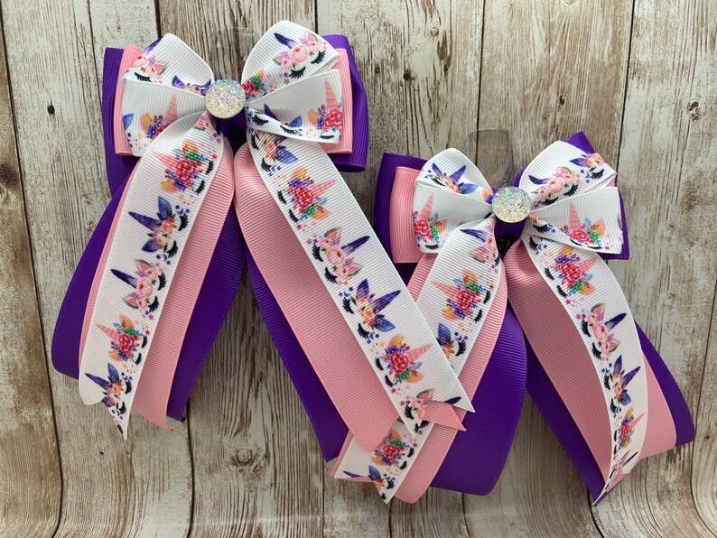 Benny Bows Show Bows - Fantasy Unicorns on Pink & Purple