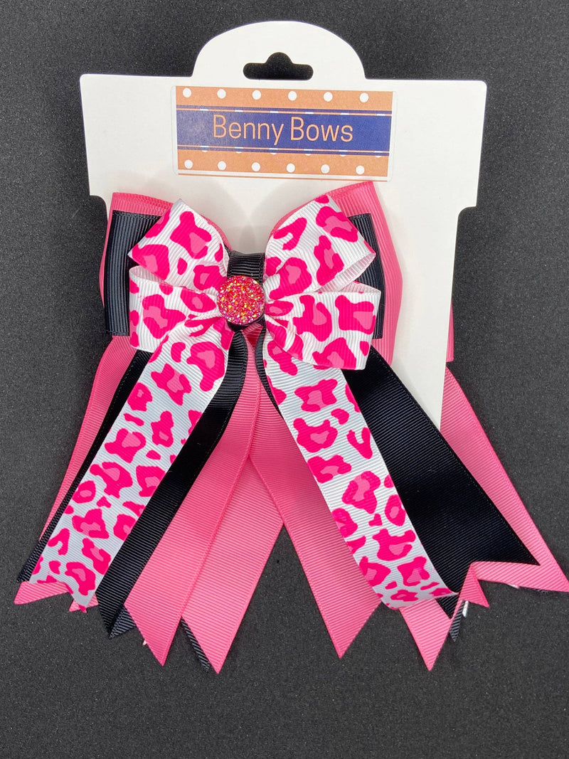 Benny Bows Show Bows - Pink White Cheetah Leopard on Black