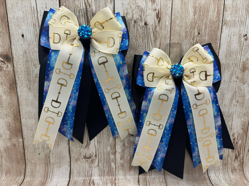 Benny Bows Show Bows - White Bits on Galaxy Print & Black