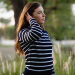 Essential Stripe Crew Neck Sweater - Navy/Coast - Ladies