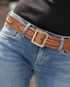Daya Studded Leather Square Buckle Belt