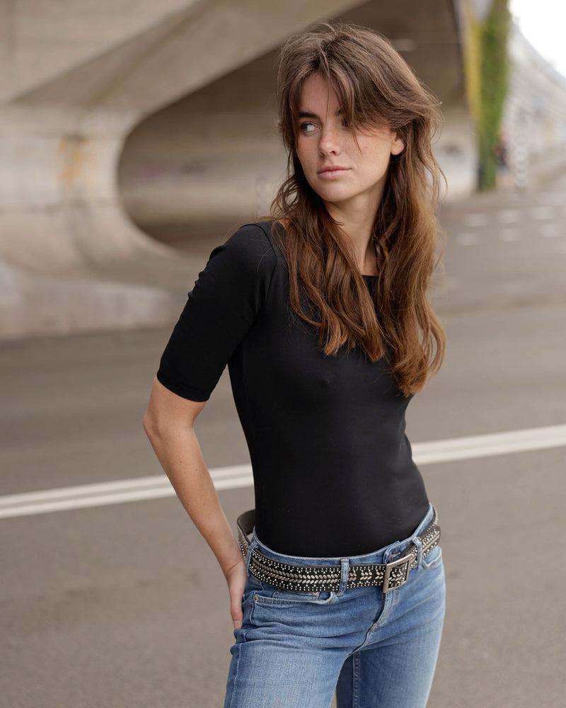 Ezra Studded Leather Square Buckle Belt
