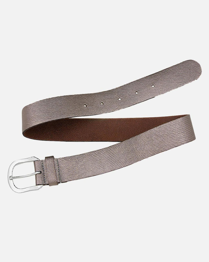Dana Metallic Iguana Textured Leather Belt - Platinum