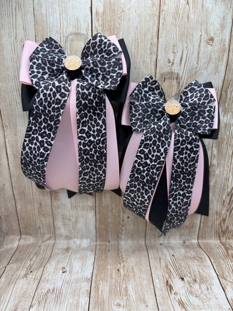 Show Bows - White Snow Cheetah Leopard & Pink & Black