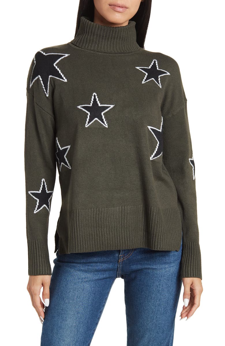 Star Print Oversized Turtleneck Sweater - Ladies