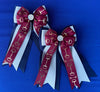 Benny Bows Show Bows - Maroon Bits on Silver and Navy