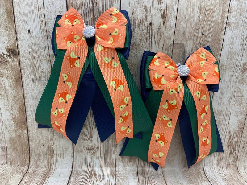 Benny Bows Show Bows - Orange Fox on Hunter Green & Navy Classic