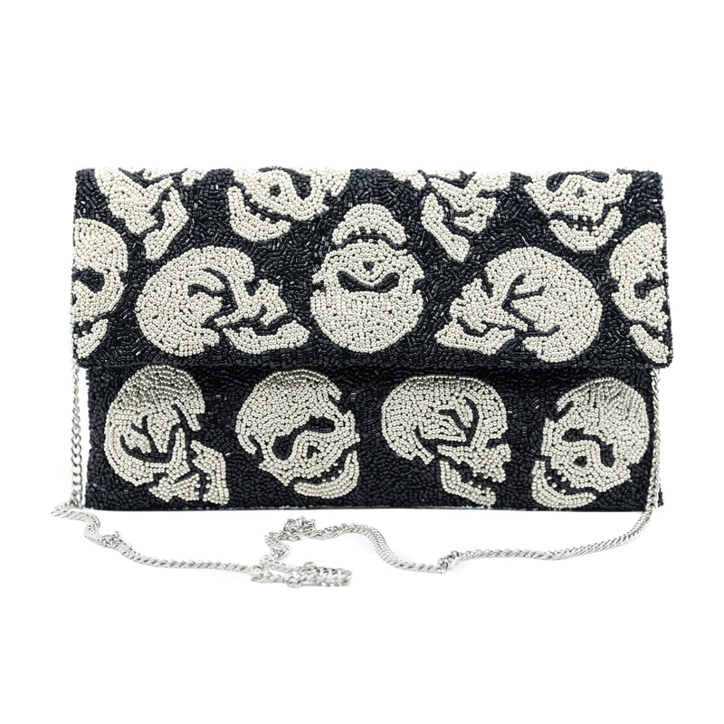 Allover Skull Beaded Clutch