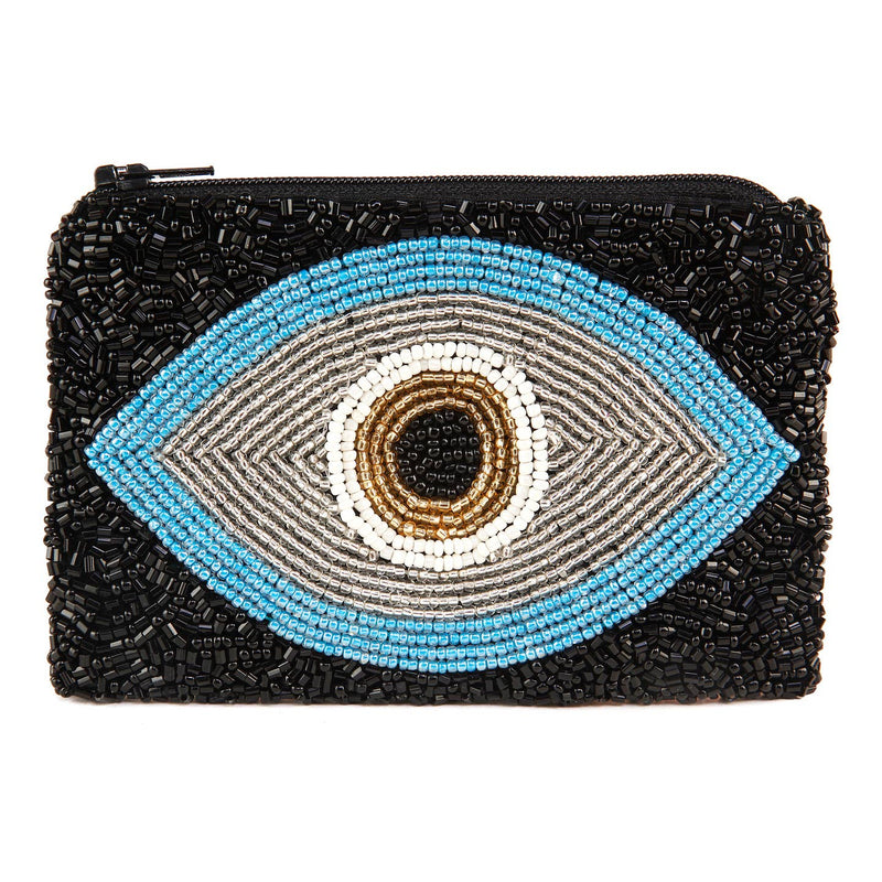 Hand Beaded Evil Eye Coin Purse