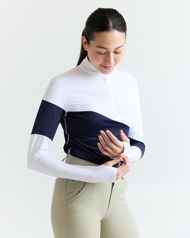 Asymm Long Sleeve Show Shirt - Navy/White - Ladies