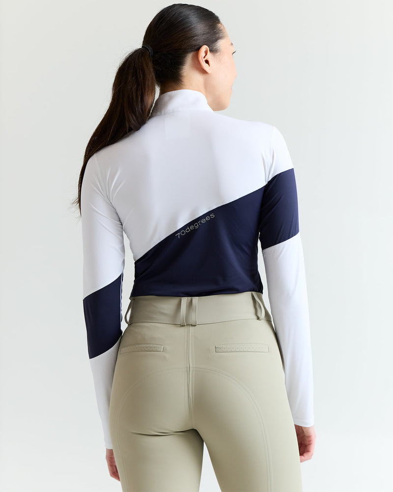 Asymm Long Sleeve Show Shirt - Navy/White - Ladies