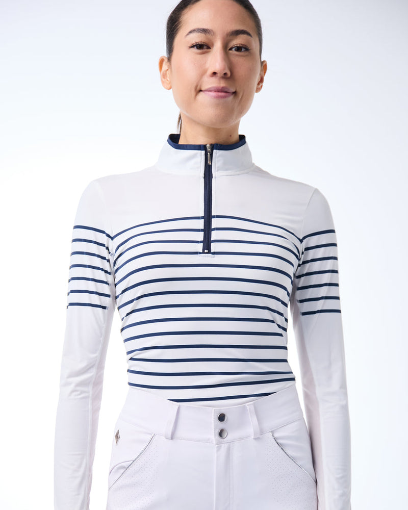 French Stripe Performance Sunshirt - Navy/White - Ladies