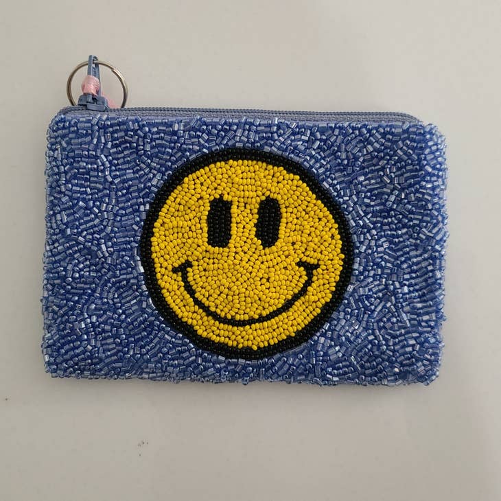 Hand Beaded Outlined Smiley Coin Purse