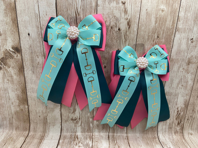 Benny Bows Show Bows - Aqua Bits with Teal and Hot Pink