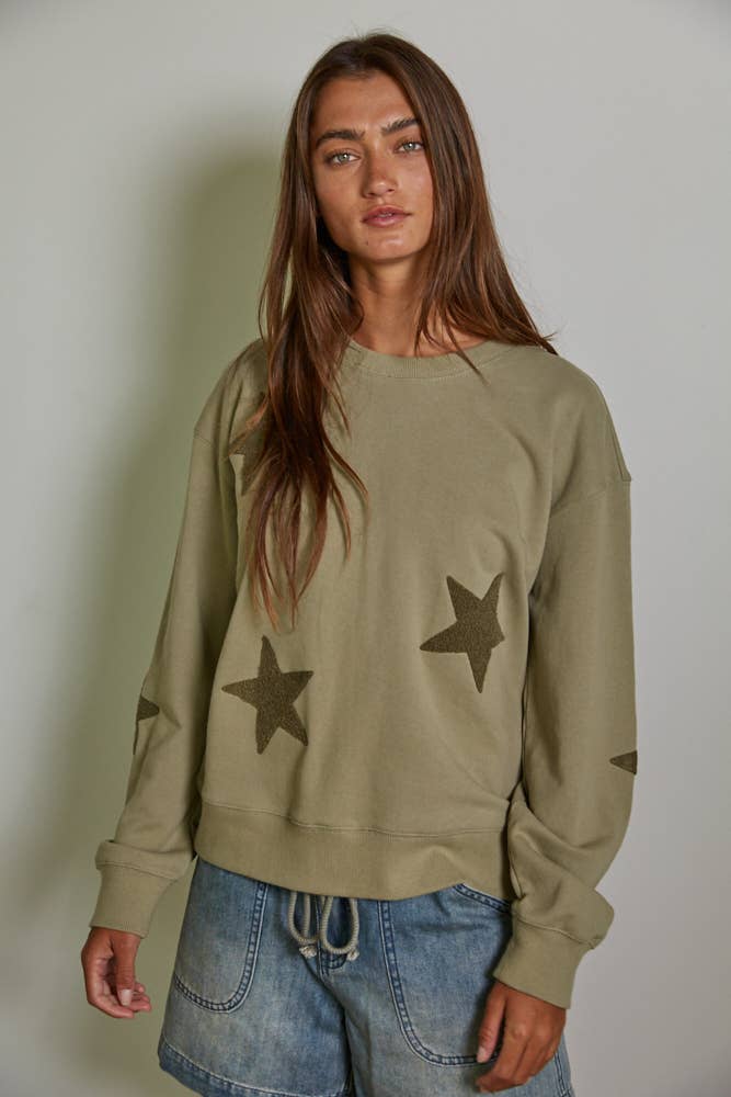 Cotton Pullover Top With Star Patch Detail