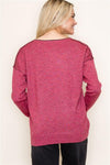 V-Neck Contrast Pullover Sweater - Ladies