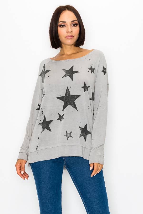 Star Print Round Neck Long Sleeve Sweatshirt