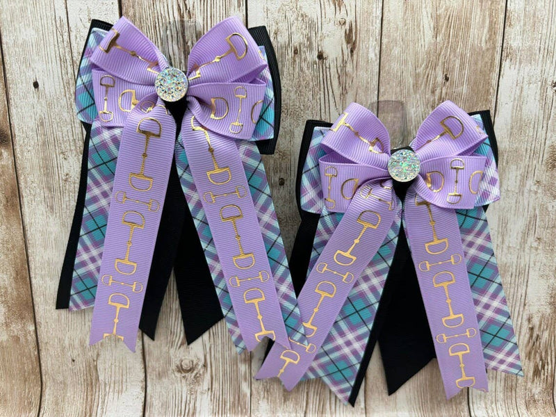 Benny Bows Show Bows - Lavender Bits on Aqua Plaid and Black