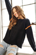 Stripe Contrast Crew Neck Sweater - Ladies