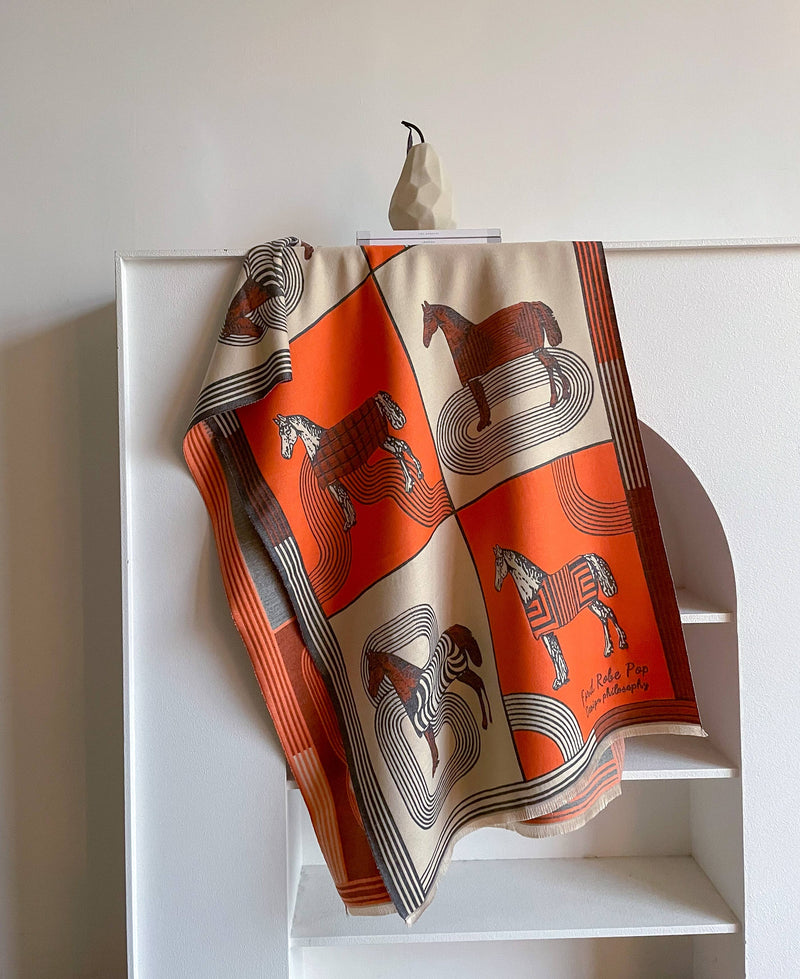 Equestrian Orange / Gray Horse Track Reversible Wrap