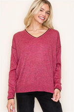 V-Neck Contrast Pullover Sweater - Ladies