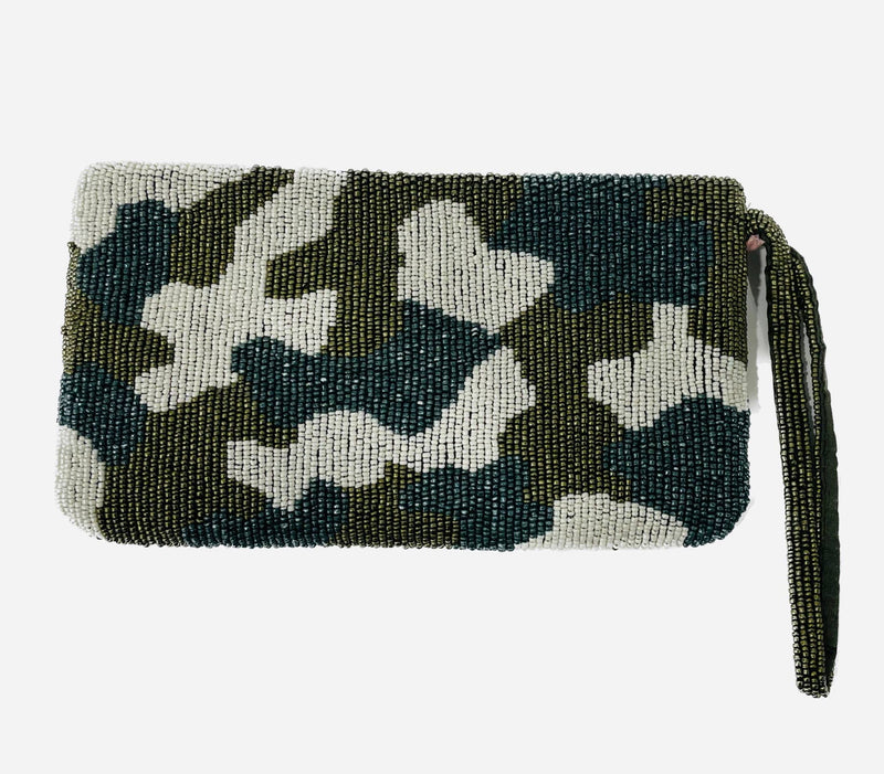 Camo Hand Beaded Wristlet