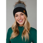 Striped Faux Pom Hat