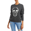 Skull Print Ribbed Knit Cashmere Sweater - Ladies