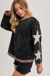 Star Sleeve Mineral Wash Pullover - Ladies