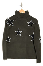 Star Print Oversized Turtleneck Sweater - Ladies