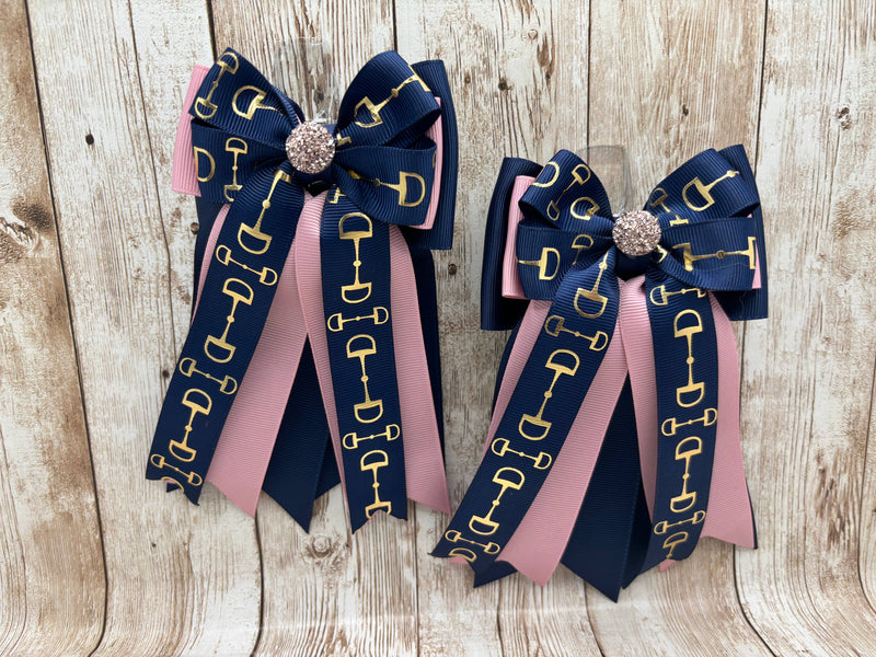 Benny Bows Show Bows - Navy Bits on Rose Gold and Navy