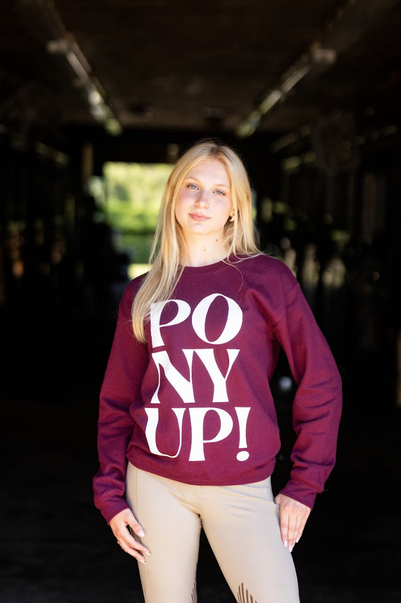 PONY UP! Graphic Sweatshirt - Rich Burgundy - Ladies