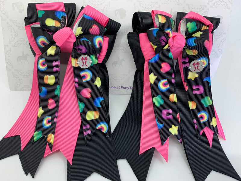 Black/Pink Lucky Charms Bows - PonyTail Bows