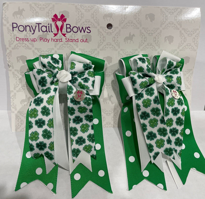 Lucky Clover Kelly Green Bows - PonyTail Bows