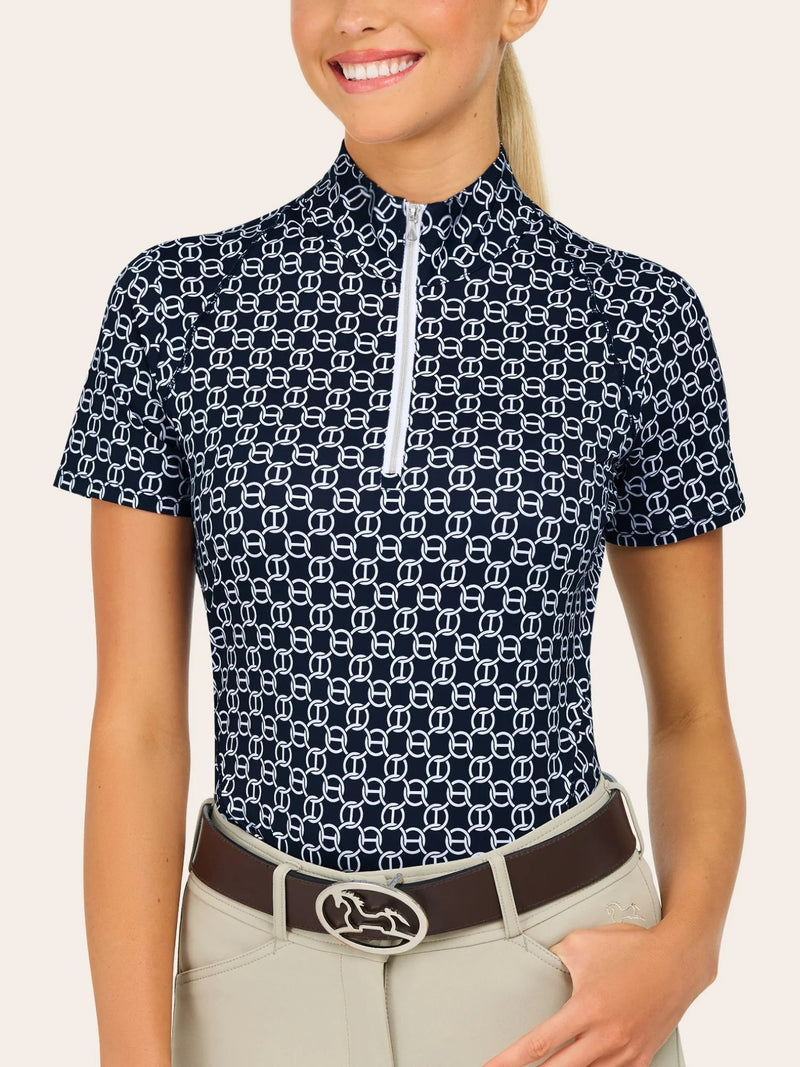Lucy 1/4 Zip Shirt - Navy Chain - Ladies