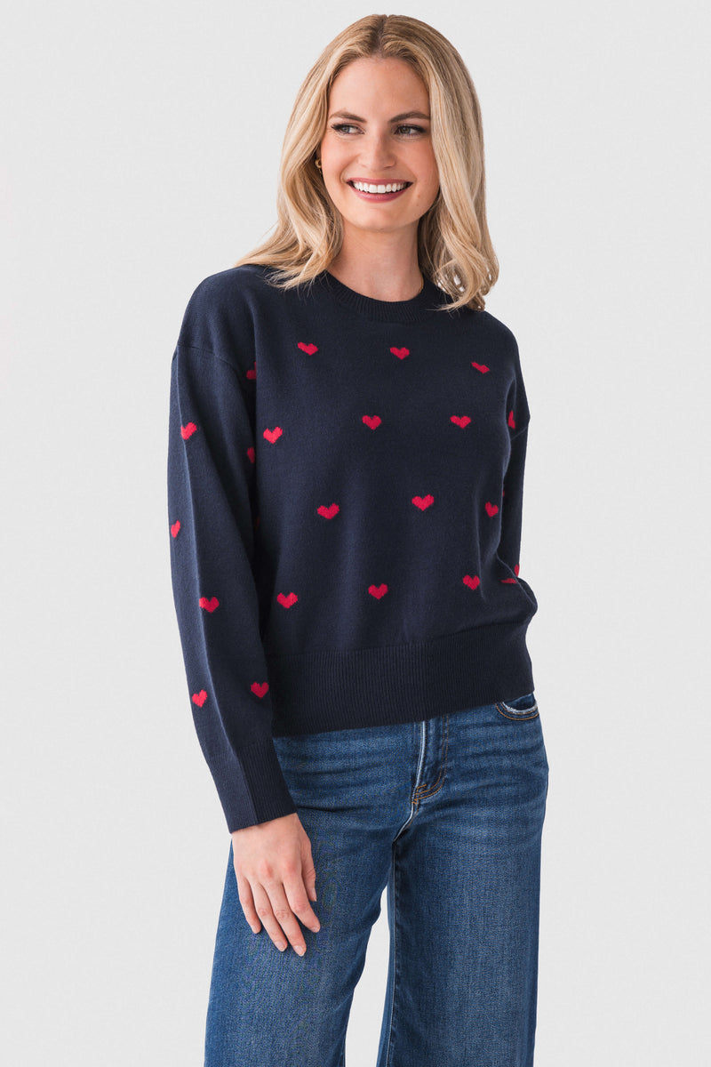 Contrast Hearts Crew Sweater
