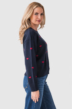 Contrast Hearts Crew Sweater
